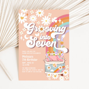 Grooven bis SIEBEN Daisy Rainbow 7. Geburtstag Einladung
