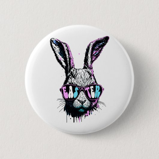 Groovi Rabbit Sonniges Gesicht mit Sonnenbrille Os Button (Vorderseite)