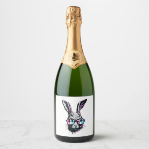 Groovi Rabbit Sonniges Gesicht mit Sonnenbrille Os Schaumweinetikett