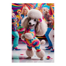 Groovie Hippie 60er Poodle Tanzen in der Disco