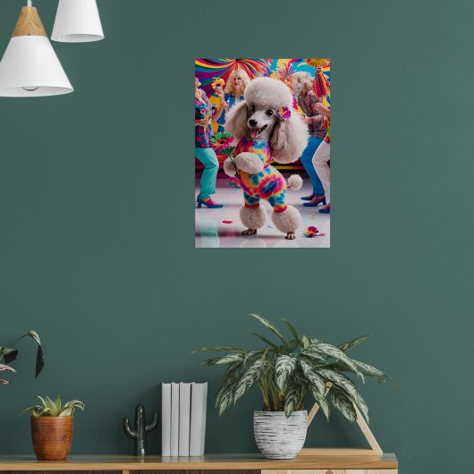 Groovie Hippie 60er Poodle Tanzen in der Disco Poster (Wohnzimmer 1)