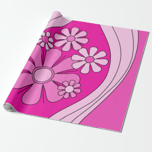 Groovig Retro Preppy Hot Pink Vintage Blumenmuster Geschenkpapier