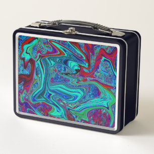 Groovige abstrakte Retro-Kunst in Blau und Rot Metall Brotdose
