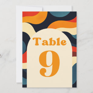 Groovige bunte Retro-Wellenzahl für Hochzeitstisch Einladung