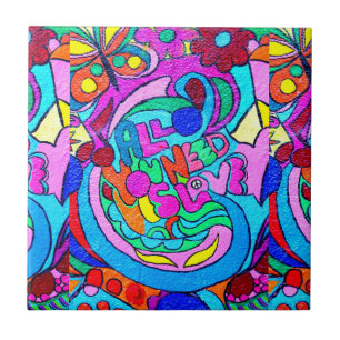 groovige Farben Hippie-Liebe Fliese