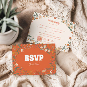 Groovige florale vintage retro Hochzeit RSVP Karte