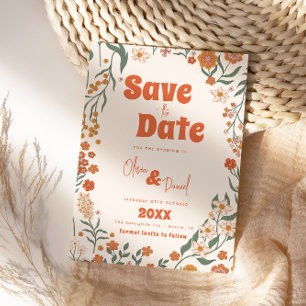 Groovige florale vintage Retro-Hochzeit Save The Date