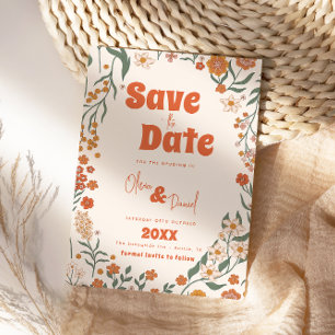Groovige florale vintage retro Hochzeit Save The Date