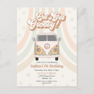 Groovige Geburtstagsparty, Einladung mit 70er Retr Postkarte