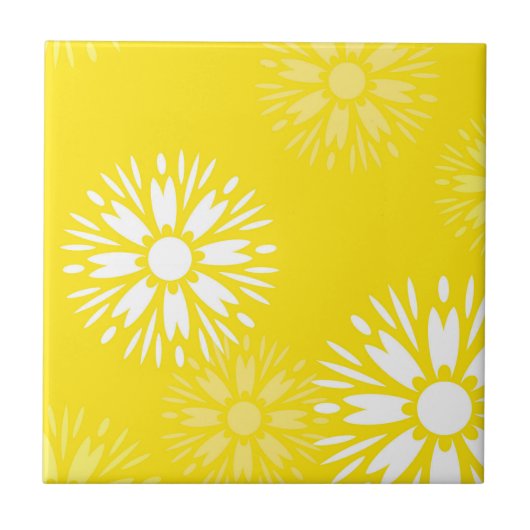 Groovige gelbe Gänseblümchen-Blume Retro-Blumenmus Fliese (Vorderseite)