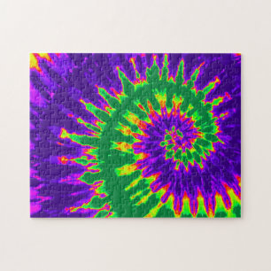 Groovige grüne und violette Tie-Dye-Spirale Puzzle