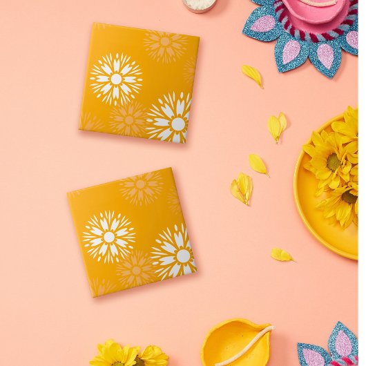Groovige Orange Gänseblümchen-Blume Retro Blumenmu Fliese