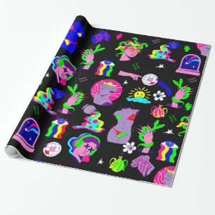 groovige psychedelische Medusa-Disco schwarz Geschenkpapier