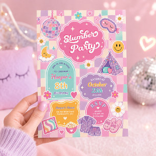Groovige Pyjamaparty Schachbrett Regenbogen Geburt Einladung
