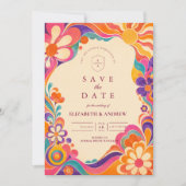 Groovige Retro-60er-Hochzeit Save The Date (Vorderseite)
