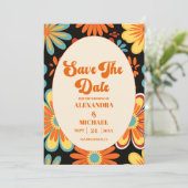 Groovige Retro-Blumenhochzeit Save The Date (Stehend Vorderseite)