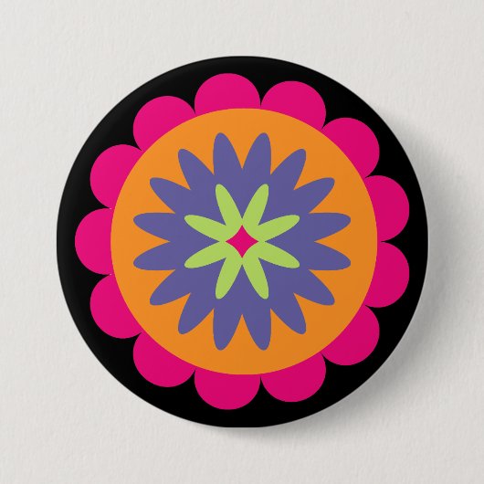 Groovige Retro-Botanik-Musterkunst Button (Vorderseite)