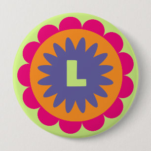 Groovige Retro-Botanik-Musterkunst Button