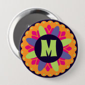Groovige Retro-Botanik-Musterkunst Button (Vorne & Hinten)