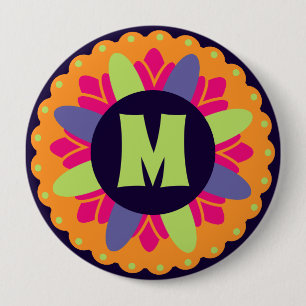 Groovige Retro-Botanik-Musterkunst Button