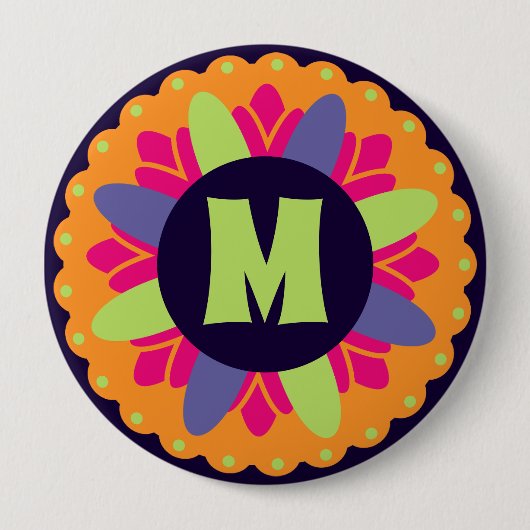 Groovige Retro-Botanik-Musterkunst Button (Vorderseite)