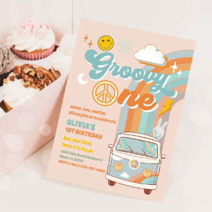 Groovige Retro-Einladung zum 1. Geburtstag Einladung