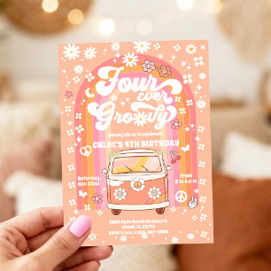 Groovige Retro-Einladung zum 4. Geburtstag Einladung
