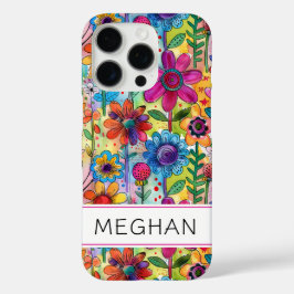 Groovige Retro-Flower-Power-Personalisierung iPhone 16 Pro Hülle