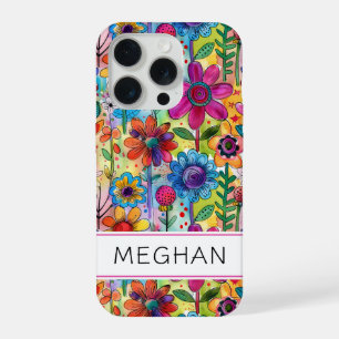 Groovige Retro-Flower-Power-Personalisierung iPhone 15 Pro Hülle