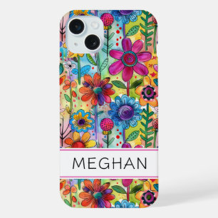 Groovige Retro-Flower-Power-Personalisierung iPhone 15 Plus Hülle