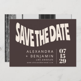 Groovige Retro-Mod-Braun-Einzigartiges Hochzeitsfo Save The Date