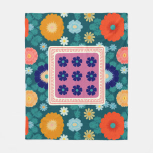 Groovige Sonnenblumen und botanische Blüten Fleecedecke