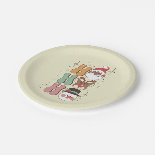 Groovige Weihnachtsschneemännchen Pappteller (Schrägansicht)