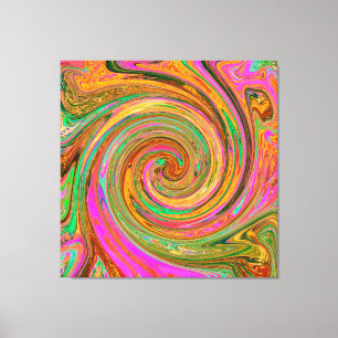 Grooviger abstrakter Retro-Orange- und Grün-Swirbe Leinwanddruck