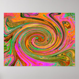 Grooviger abstrakter Retro-Orange- und Grün-Swirbe Poster