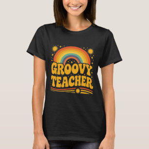 Grooviger Lehrer-Shirt Retro-Regenbogen Zurück zur T-Shirt