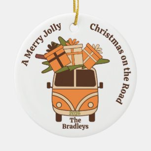 Grooviger Retro-Weihnachtsvan Keramik Ornament