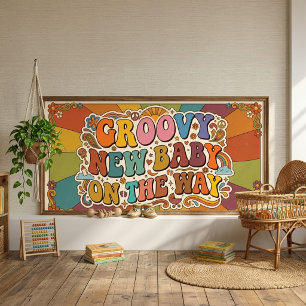 Grooviges neues Baby auf dem Weg Retro-Sonnenschei Poster