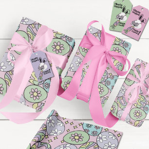 Grooviges Pastell-Osterverpackungspapier Hippie-Vi Geschenkpapier