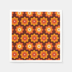 Grooviges Retro-70er-Boho-Hippie-Orangen-Blumenmus Serviette