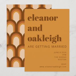 Grooviges Retro-70er-Design, Fette Braun-Gelbe Hoc Einladung