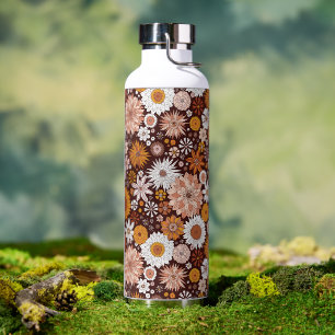 Grooviges Retro-Blumengarten-Muster Trinkflasche