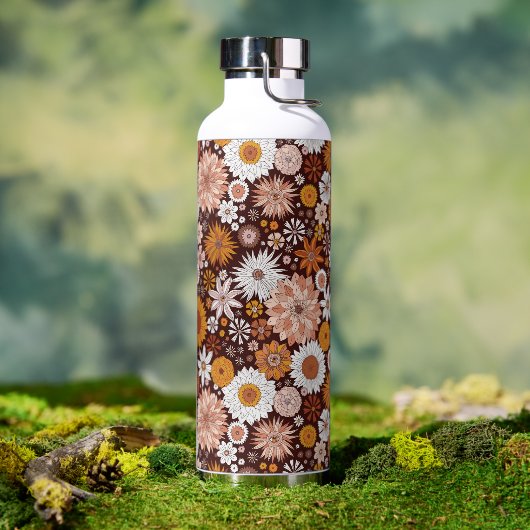 Grooviges Retro-Blumengarten-Muster Trinkflasche (Außenbereich)