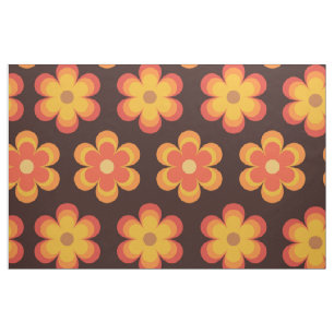 Grooviges Retro-Blumenmuster orange und gelb  Stoff