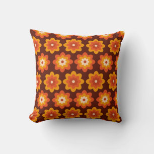 Grooviges Retro-Boho-Funky-Orangen-Blumenmuster de Kissen