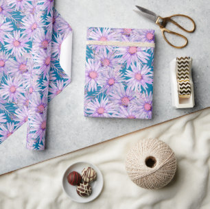 Grooviges Retro-Lila-Gänseblümchen-Muster Geschenkpapier