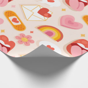 Grooviges Retro-Süßes-Liebes-Muster mit Herzen Geschenkpapier