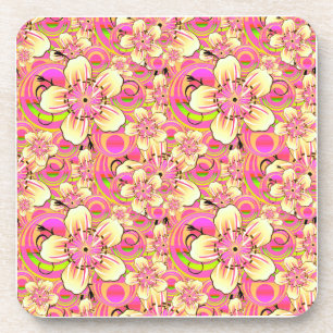 grooviges rosa Blumenmuster Getränkeuntersetzer