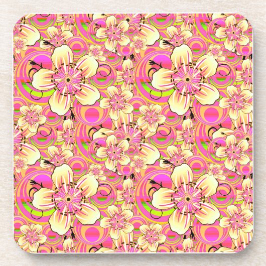 grooviges rosa Blumenmuster Getränkeuntersetzer (Vorderseite)
