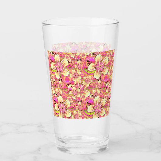 grooviges rosa Blumenmuster Glas (Vorderseite)